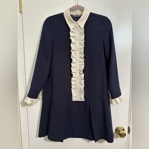 EUC ANDY & DEBB Korean Ruffled Placket Pleated Drop Waist Long Sleeve Mini Dress